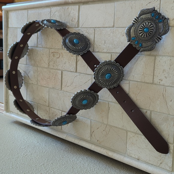 Leather Turquoise Concha Belt NWOT - Picture 7 of 8
